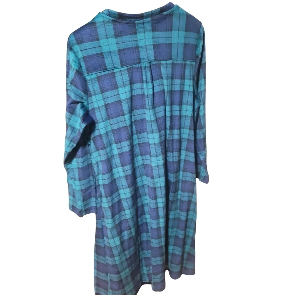 Aria Collection Women's Plaid Sleepshirt‎ Tunic L Blue Green Long Sleeve Button